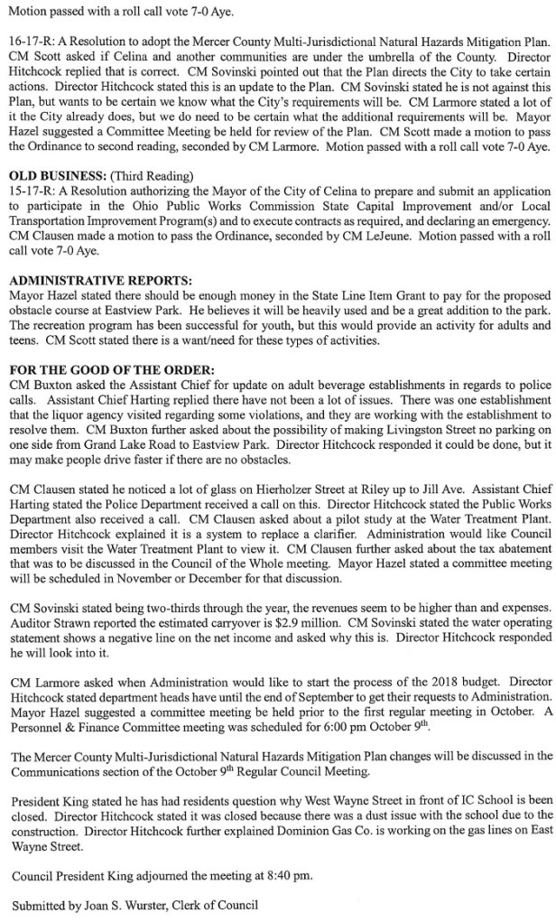 City of Celina Approved Minutes for 9-25-17 2