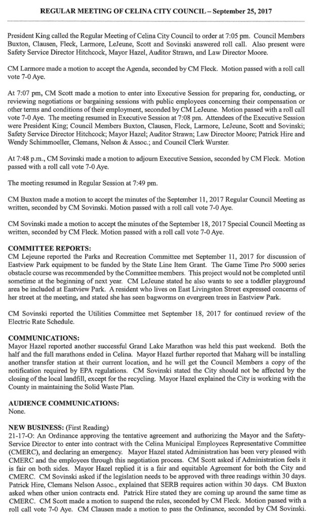 City of Celina Approved Minutes for 9-25-17